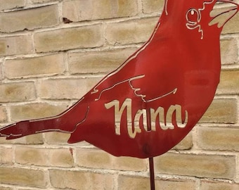 Red Bird Personalized Metal Garden Stake, Red Bird, Yard Decor, Cardinal Memorial