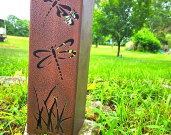 Custom Steel Solar Pathway Light: Dragonfly or House Number