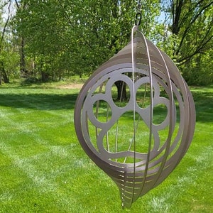 12&quot; Metal Paw Print Wind Spinner, Metal yard art, porch and garden decor, Dog Lover, Pets