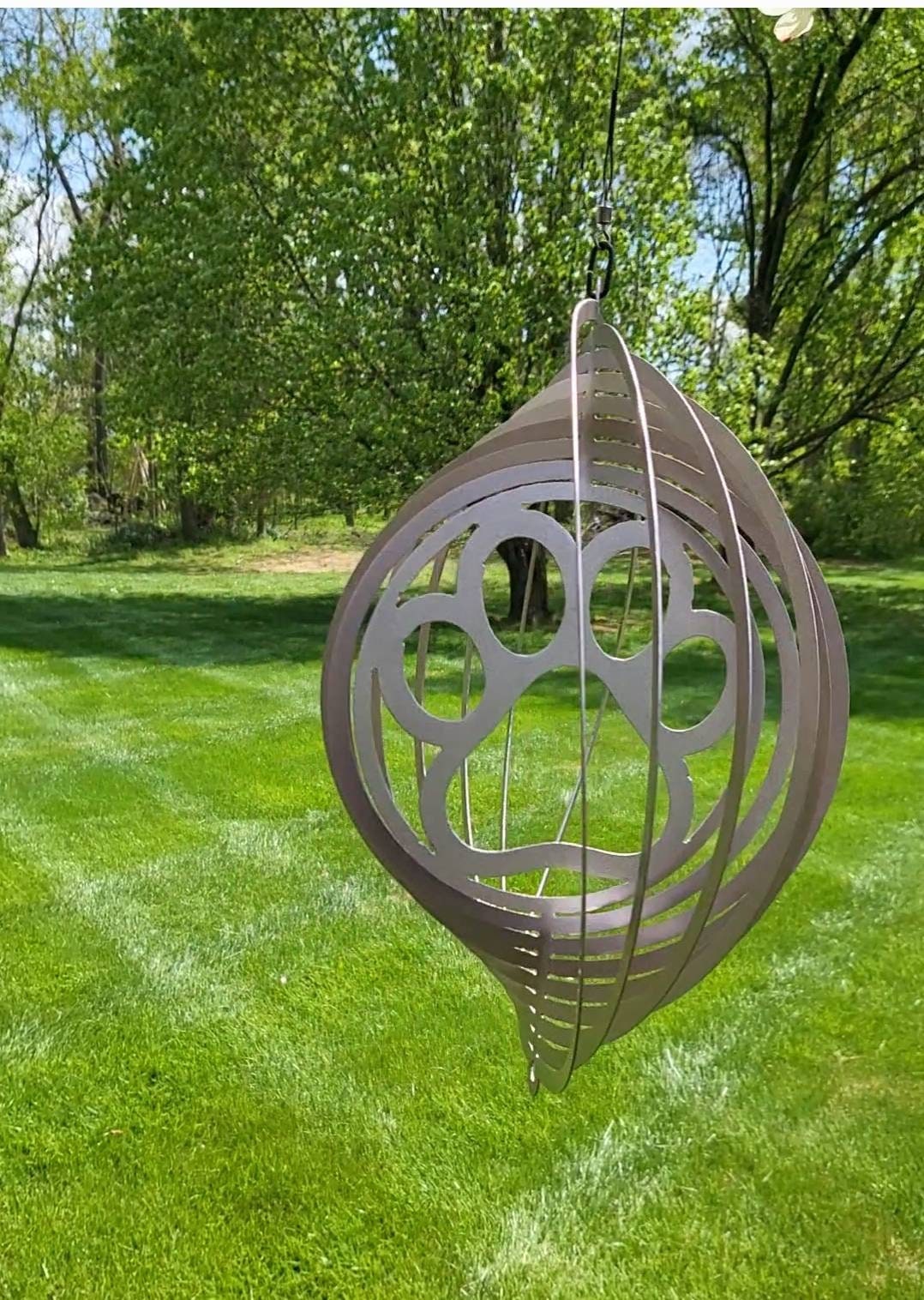12" Metal Paw Print Wind Spinner, Metal yard art, porch and garden decor, Dog Lover, Pets