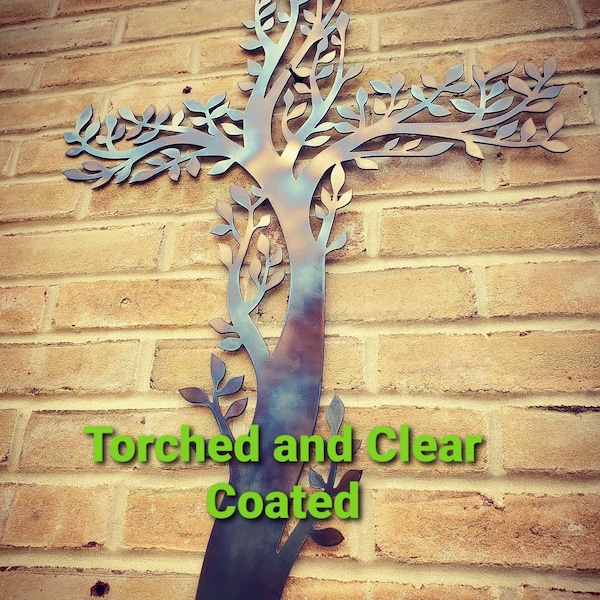 The Living Cross, Tree cross Metal decor, 100% handmade in the USA. Cross wall decor, religious gift.