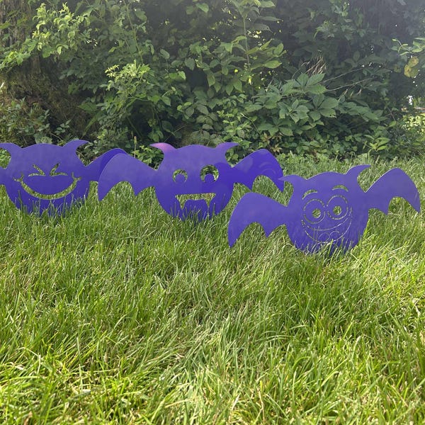 Bat metal garden stake set, Halloween metal decorations, fall decor