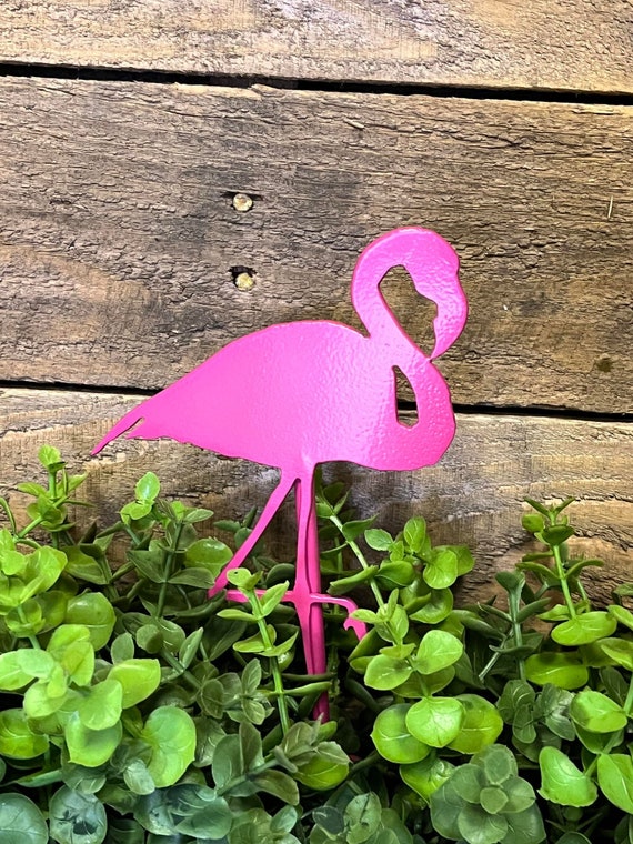 Mini Flamingo garden stake, metal decoration, tiny, pink