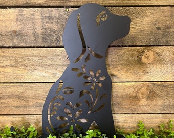 Fancy Dog Garden Stake, metal garden decoration, puppy love,