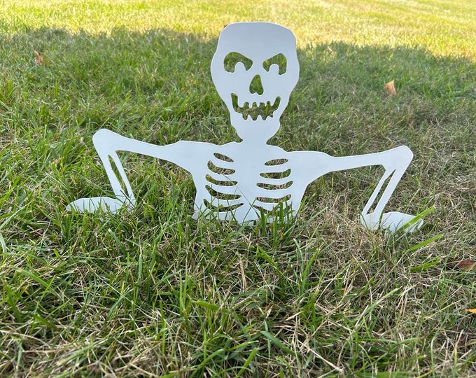 Spooky, scary, skeleton, metal garden decoration, Halloween, trick or treating