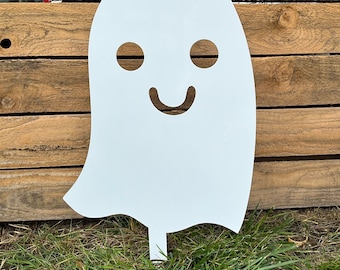 Metal Ghost Garden stake, friendly ghost, Halloween, white