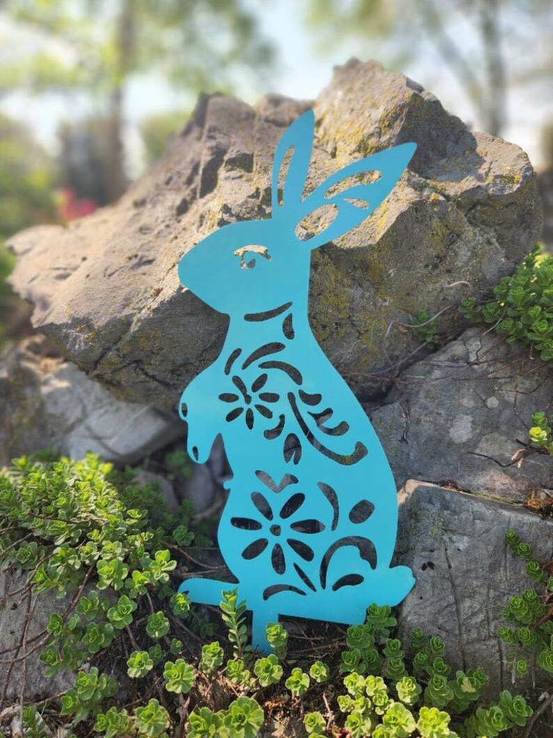 Fancy Bunny Garden Stake: Metal Rabbit Sign - Etsy
