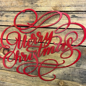 Merry Christmas Swirl Metal Wall Hanging: Holiday Mantle Decor (28&quot;)