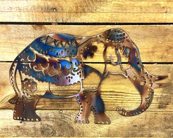 Metal Elephant wall decor, ornate Indian elephant decoration