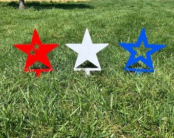 Red, white and blue garden stake, stars, USA, America, metal