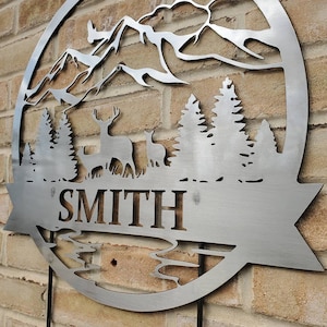 18&quot; Steel Deer Scene Wall Sign, Wildlife Garden Stake, Personalized Gift