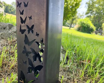 Custom Steel Solar Pathway Light: Butterfly Garden Decor