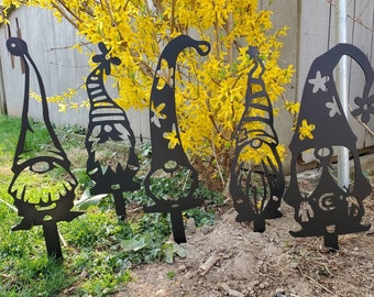 Garden Gnomes, Metal, Individual or Set of 5. 100% Made in the USA