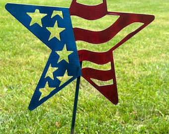 Star shaped metal flag- made in the USA, garden stake
