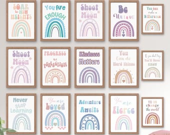 Boho Rainbow Classroom Posters: Growth Mindset Prints (Digital Download)