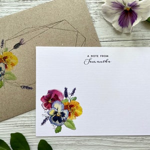 Flat PANSY Notecard Set - Set of 10 - Pansies stationery - Australian floral notecard set with coordinating kraft envelopes