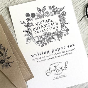 Conjunto de papel para escrita da coleção VINTAGE BOTANICALS - papel para cartas com tema de ilustração floral - conjunto de correspondência - Scattered Seed Co