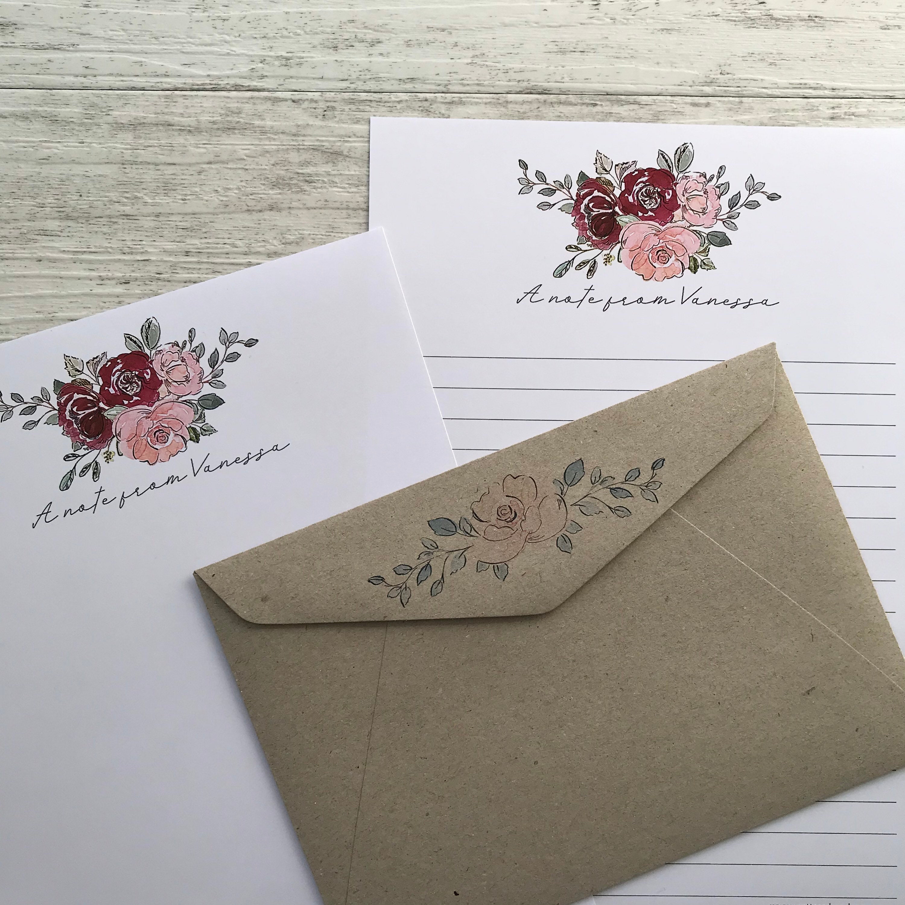 Personalised Writing Paper Set - ROSY BOUQUET - Set of 20 ...