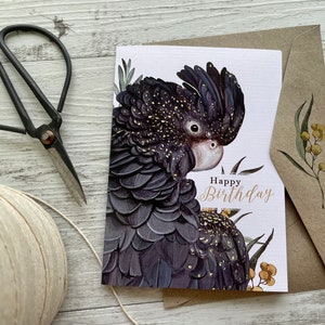 AUSTRALIAN Red-Tailed BLACK COCKATOO Geburtstagskarte - Aussie Vogel Design - Scattered Seed Co