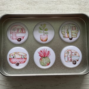 Vintage Caravan Magnets or Needle Minders Retro Caravan gifts Grey Nomad fridge magnets Glamping Caravan needle minder Van enthusiast gift