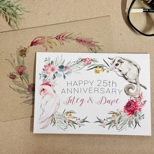 Personalised Anniversary greeting Card NATIVE AUSTRALIAN WILDLIFE Pink Cockatoo Custom Anniversary card Wedding Anniversary card