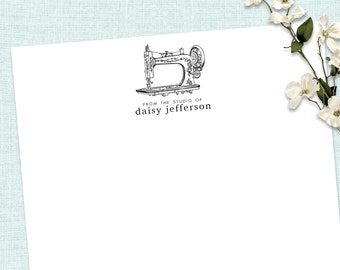 Juego de papel de escritura personalizado - VINTAGE SEWING MACHINE white - Set Of 20 - Personalised Notepaper with coordinating kraft envelopes