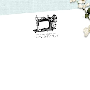 Juego de papel de escritura personalizado - VINTAGE SEWING MACHINE black - Set Of 20 - Personalised Notepaper with coordinating kraft envelopes