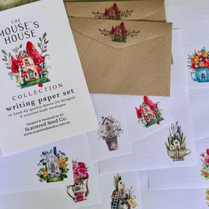 Conjunto de papel de carta da coleção MOUSE'S HOUSE - Papel de carta com tema de mini casas - Conjunto de amigos por correspondência de fadas - Scattered Seed Co
