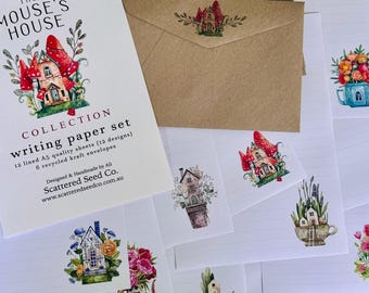 Conjunto de papel de carta da coleção MOUSE'S HOUSE - Papel de carta com tema de mini casas - Conjunto de amigos por correspondência de fadas - Scattered Seed Co