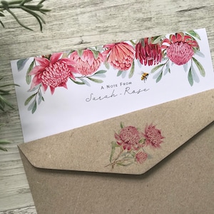 Personalised Writing Paper Set - AUSTRALIAN WARATAH COLLECTION - Set Of 20 - Australian Floral Letter paper Personalised Notepaper Waratah