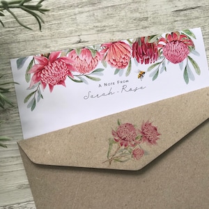 Personalised Writing Paper Set - AUSTRALIAN WARATAH COLLECTION - Set Of 20 - Personalised Notepaper