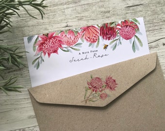 Personalised Writing Paper Set - AUSTRALIAN WARATAH COLLECTION - Set Of 20 - Personalised Notepaper