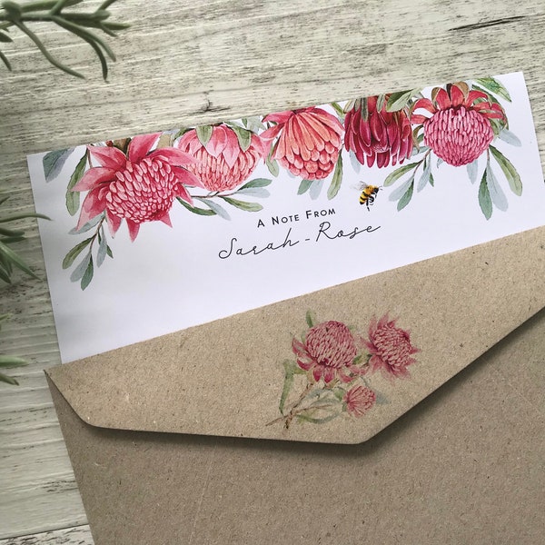 Personalised Writing Paper Set - AUSTRALIAN WARATAH COLLECTION - Set Of 20 - Personalised Notepaper