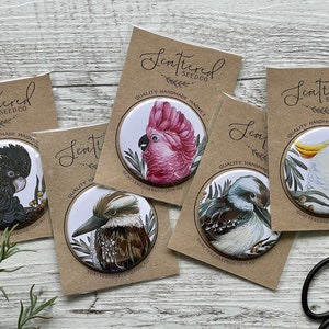 AUSTRALIAN BIRDS Fridge Magnets - large  55mm - choice of 5 - cockatoo & kookaburra