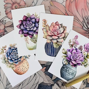 SUCCULENTS in Pots Mini or Regular sized cards set of 4 - floral blank greeting card set - 4 designs - Scattered Seed Co
