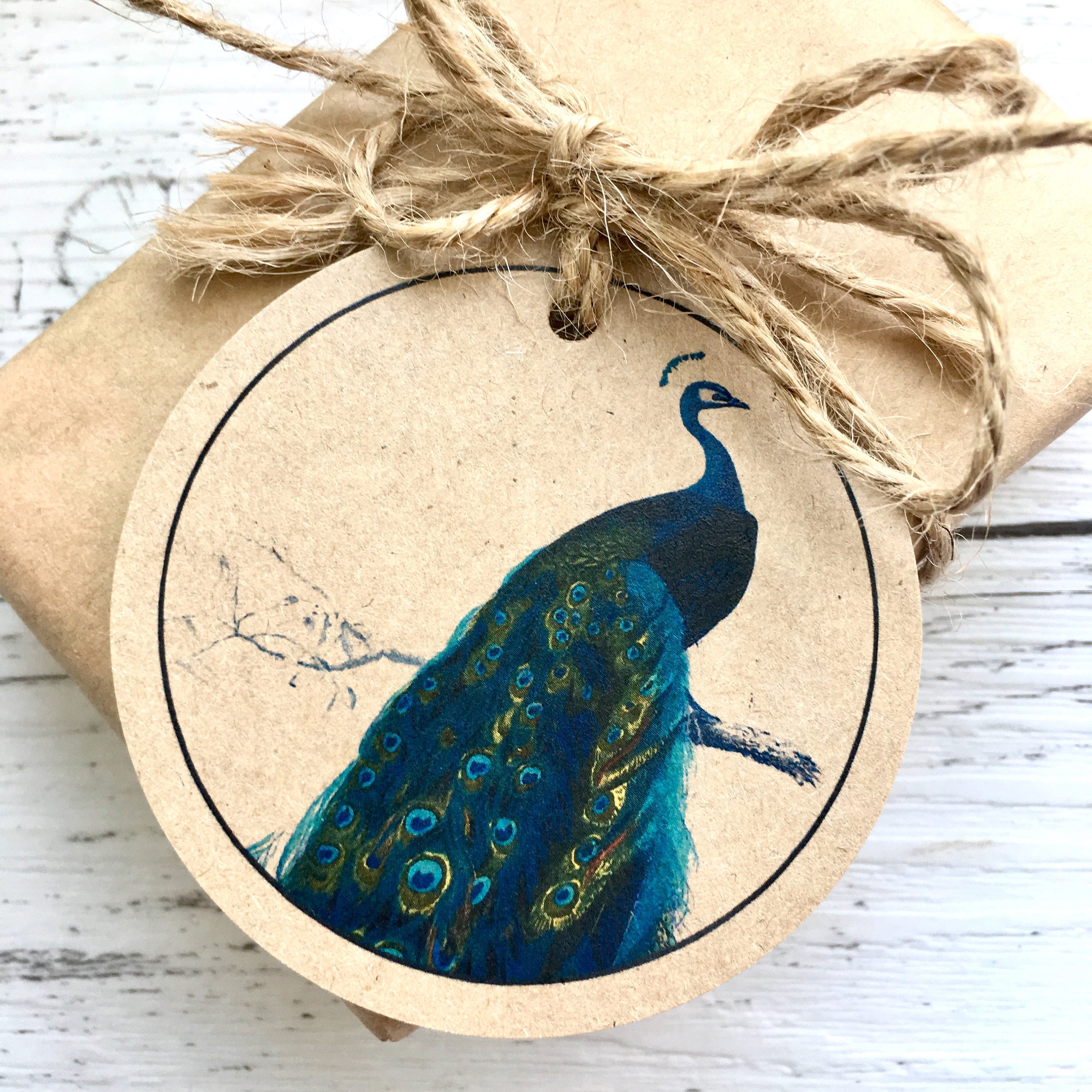 Peacock Gift Tags PEACOCK Round Kraft Peacock Gift Tags - Etsy