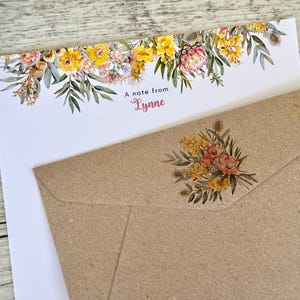 Personalised Writing Paper Set - AUSTRALIAN FLORALS - Set Of 20 - Australian flower letter paper gift for her