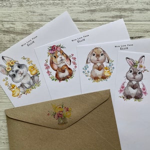 Conjunto de papel de escrita personalizado - COELHOS - Conjunto de 20 - Conjunto de correspondência - Papel para cartas personalizado com carteira de armazenamento opcional