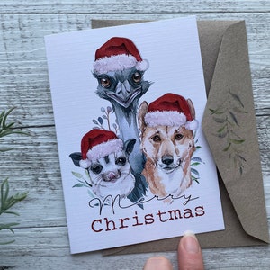 AUSTRALIAN ANIMALS CHRISTMAS Karten - 4er Set - Emu, Possum, Dingo - Aussie Animals design - Scattered Seed Co