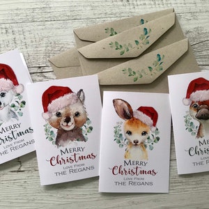 AUSTRALIAN ANIMAL Personalisierte Weihnachtskarten - 4 verschiedene Aussie Animal Designs zur Auswahl - Personalisiert