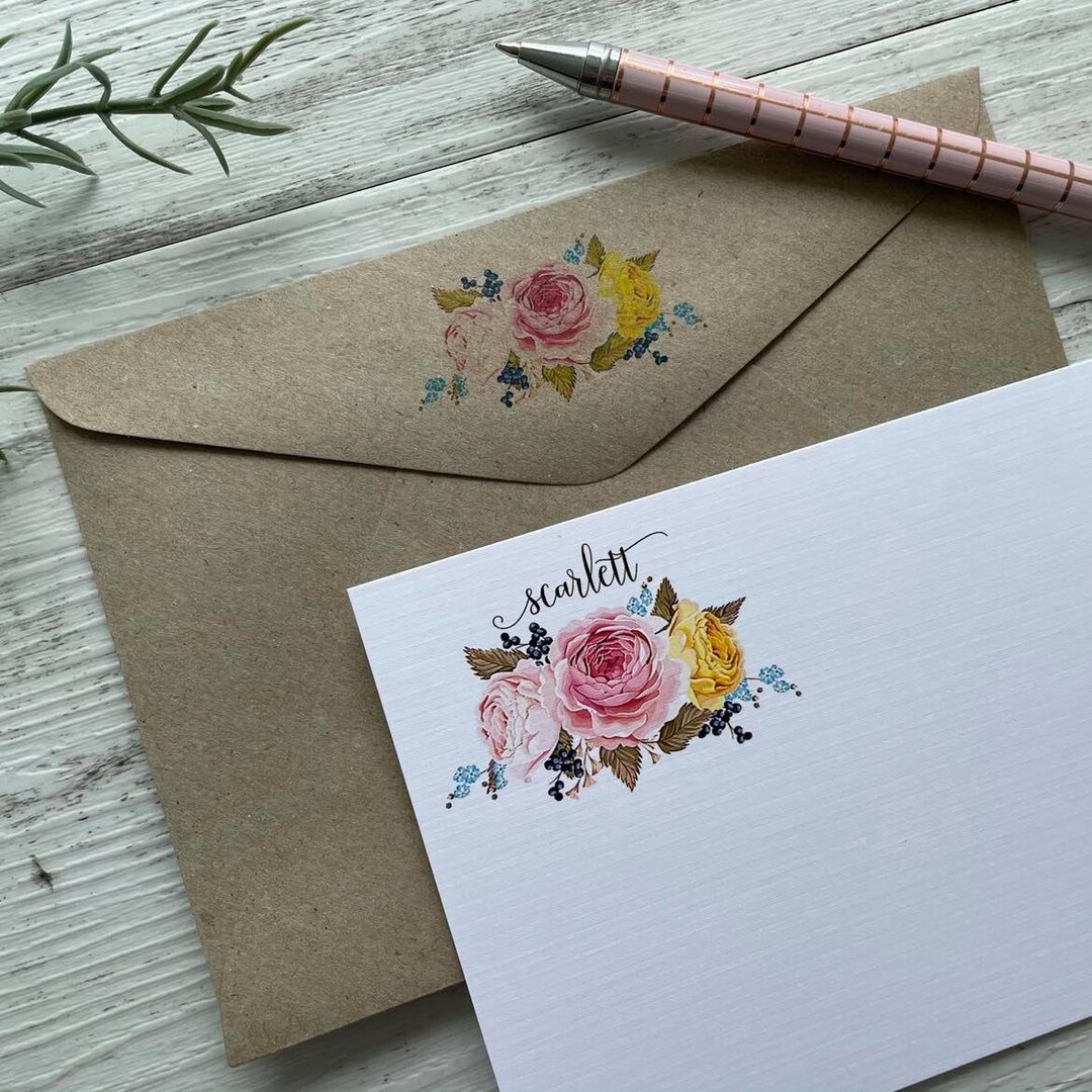 Flat VINTAGE ROSES Notecard Set - Set of 10 - Rose Stationery - Rosey ...