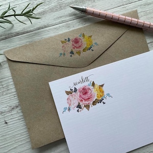 Flat VINTAGE ROSES Notecard Set - Set of 10 - Rose stationery - Rosey notecard set with coordinating kraft envelopes - Australia