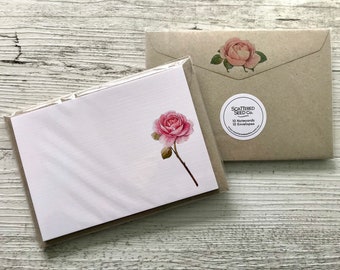 Flat PRETTY BLOOMS Notecards Set Of 10 - Personalised or Blank Notecards with coordinating kraft envelopes - 5 DESIGNS to choose from