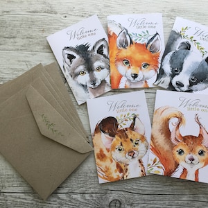 Welcome BABY BOY / NEUTRAL Birth cards - Forest Friends - Baby Woodland Animals card - Regular size congratulations card - Scattered Seed Co