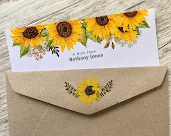 Lot de 20 papiers à lettres personnalisés TOURNESOLS - Papier à lettres personnalisé - Papeterie féminine