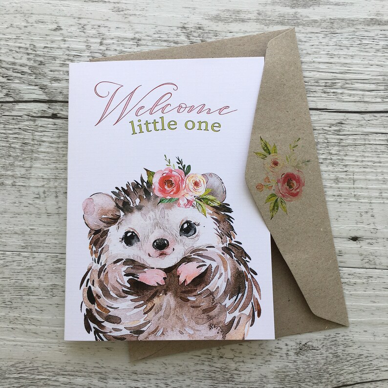 Forest Friends Welcome BABY GIRL Birth cards Regular size congratulations card Baby Woodland Animals card Scattered Seed Co