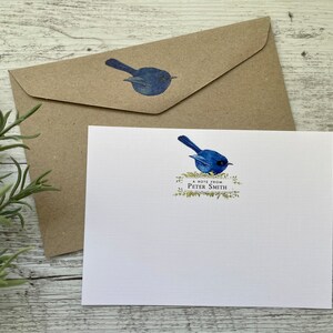 Flat BLUE FAIRY WREN Notecard Set - Set of 10 - Bird stationery - Bird notecard set with coordinating kraft envelopes - Australia