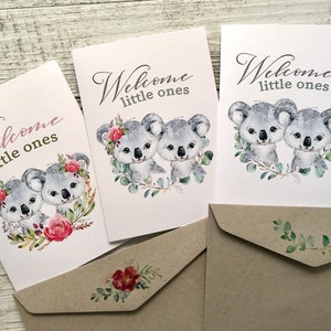 Personalisierte Baby ZWILLINGE AUSTRALISCHE KOALA Karten - Andere Aussie Animal Designs verfügbar - Welcome Little One Personalisierte Karte