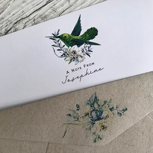 Conjunto de papel de escrita personalizado HUMMINGBIRD com 20 - papel para cartas personalizado de pássaros com carteira de armazenamento opcional - papelaria feminina