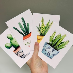 SUCULENTS - Conjunto de 4 cartões miniatura ou tamanho normal - Conjunto de cartões de felicitações florais em branco - 4 designs - Scattered Seed Co.